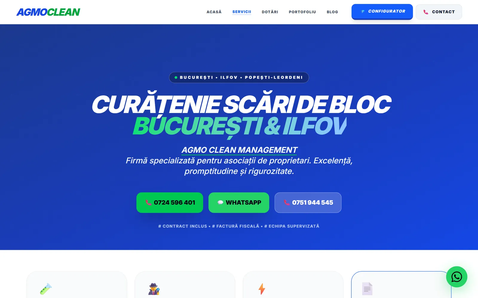 Site-ul AGMO Clean, pe desktop